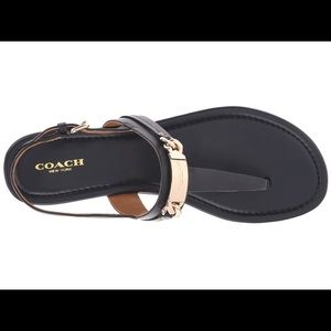 Coach Caterine Sandal Thong Leather Black gold